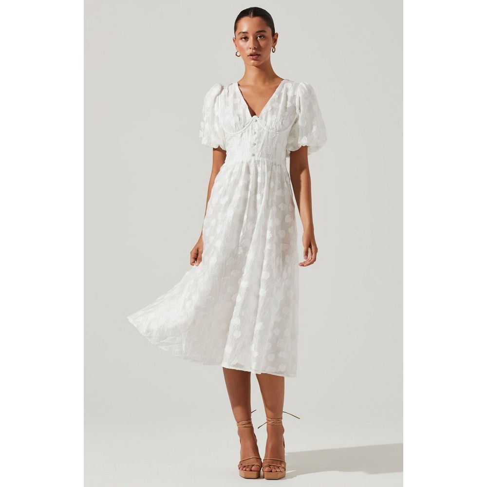 Astr The Label Sandy Polka‎ Dot Puff Sleeve Midi Dress Sz S Wedding